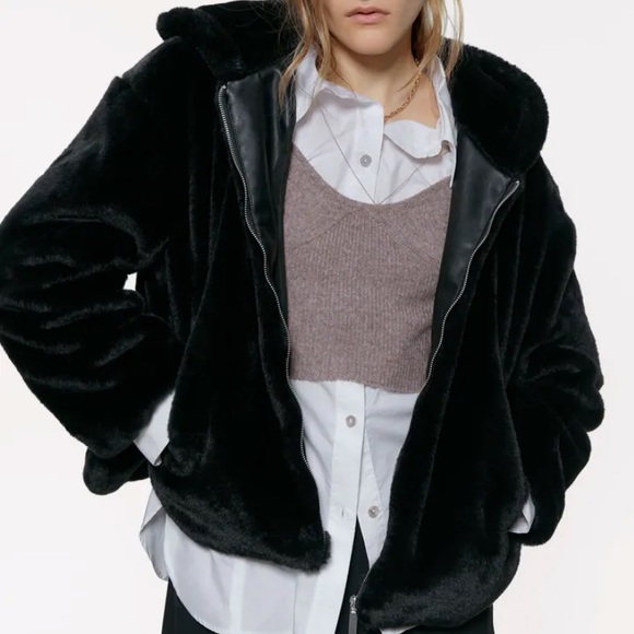 Zara Jackets & Blazers - Zara hooded faux fur jacket